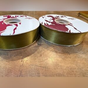 2 Lion Brand Moss Green Ribbon Spools 100 yards